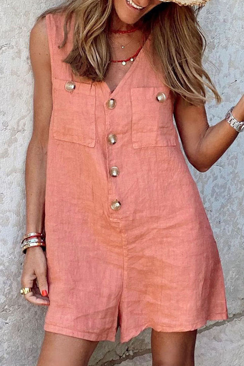 Fashion Casual Solid Patchwork V Neck Loose Rompers