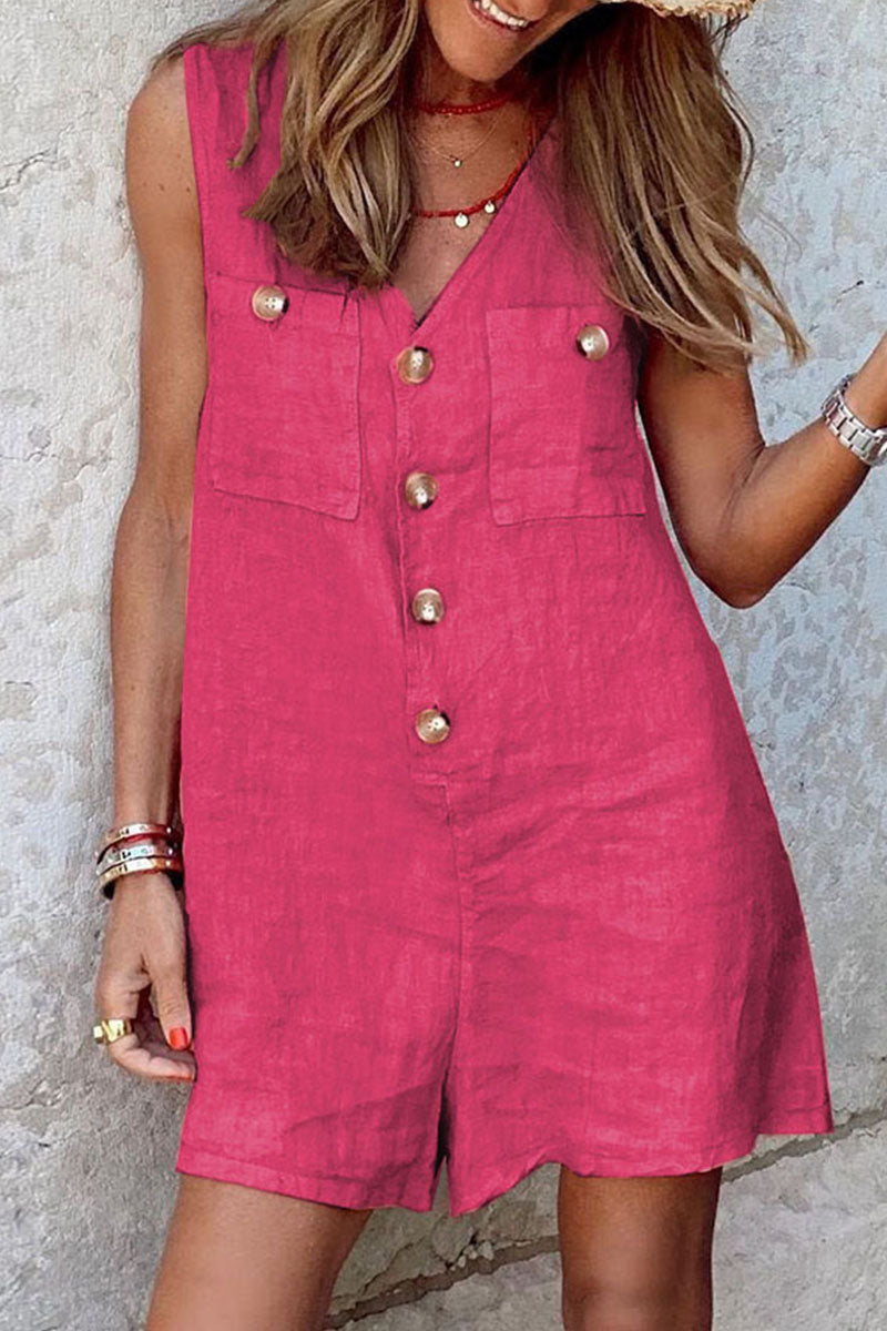 Fashion Casual Solid Patchwork V Neck Loose Rompers