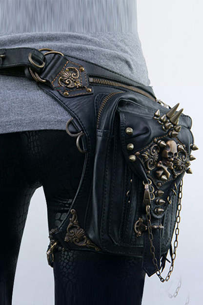 Punk Skull Rivets Chains Zipper Bags