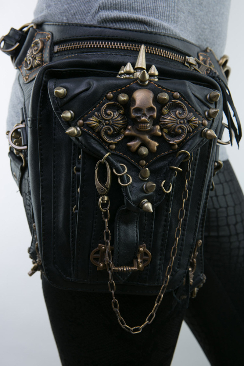 Punk Skull Rivets Chains Zipper Bags