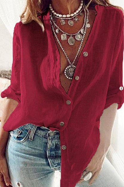 Fashion Solid Patchwork V Neck Tops