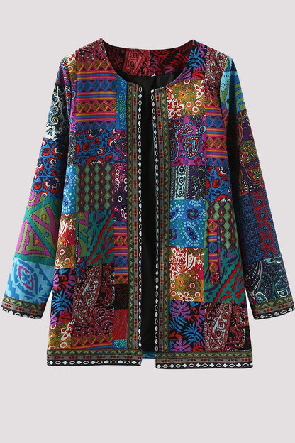 Retro Printing O Neck Outerwear(2 Colors)