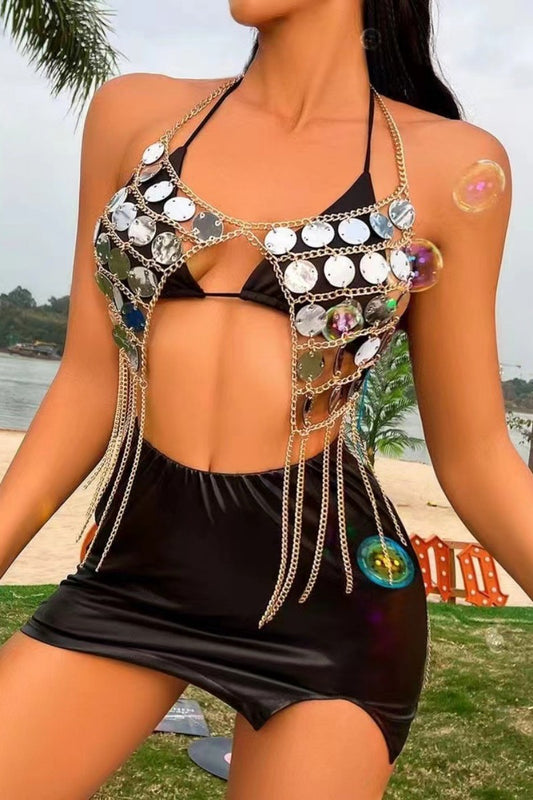 Sexy Patchwork Tassel Hollowed Out Chains Backless Accessories