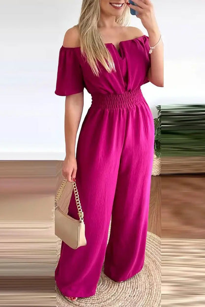 Work Celebrities Solid Solid Color Off the Shoulder Regular Jumpsuits(6 Colors)