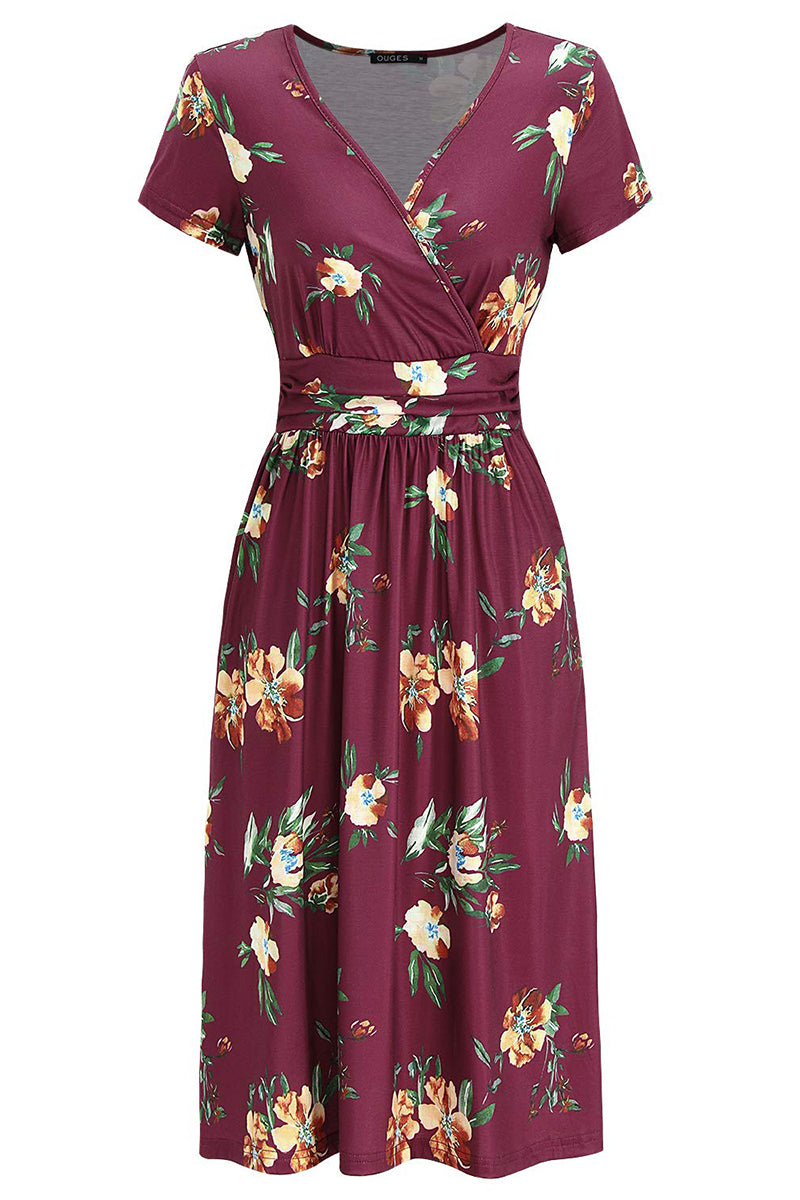 Elegant College Floral Patchwork V Neck A Line Dresses(6 Colors)