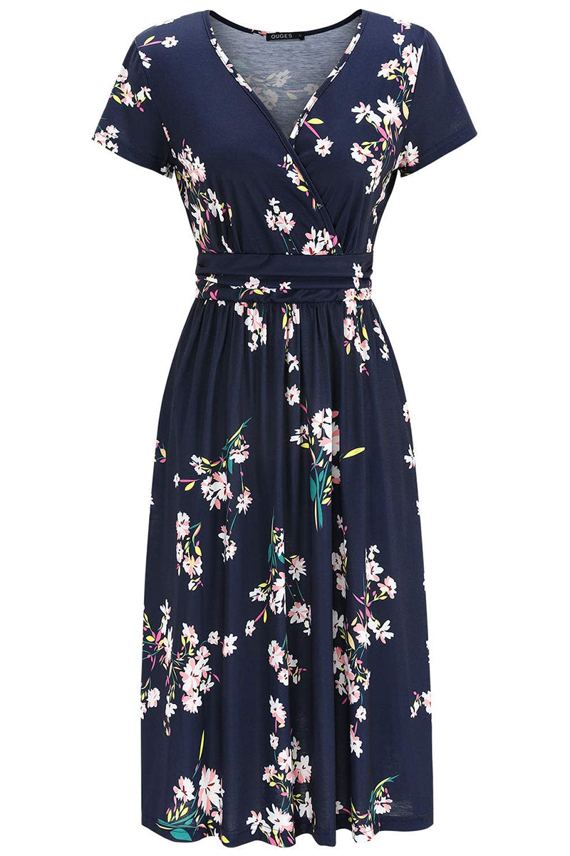 Elegant College Floral Patchwork V Neck A Line Dresses(6 Colors)