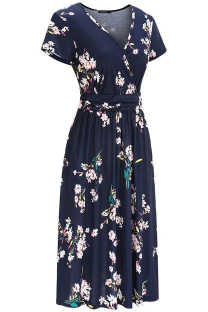 Elegant College Floral Patchwork V Neck A Line Dresses(6 Colors)