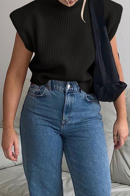 Casual Solid Turtleneck Tops