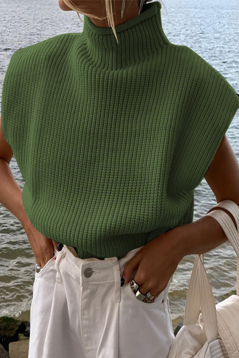 Casual Solid Turtleneck Tops