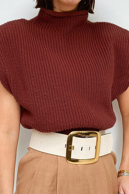 Casual Solid Turtleneck Tops