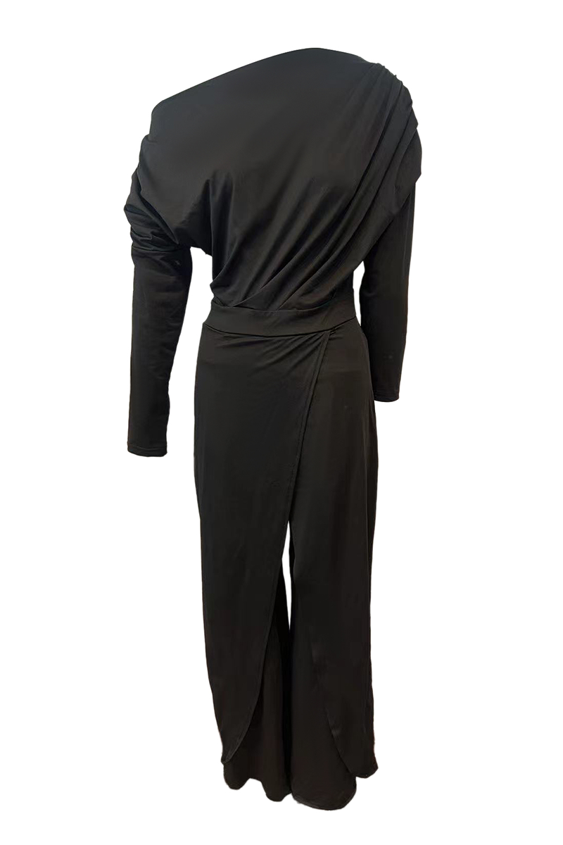 British Style Solid Backless Asymmetrical Oblique Collar Regular Jumpsuits(3 Colors)