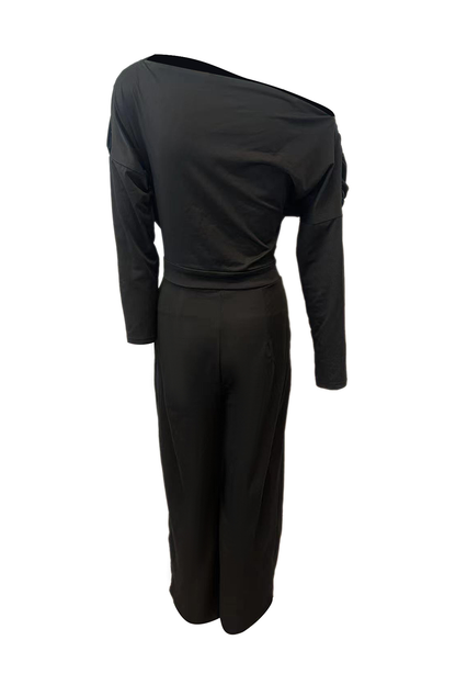 British Style Solid Backless Asymmetrical Oblique Collar Regular Jumpsuits(3 Colors)