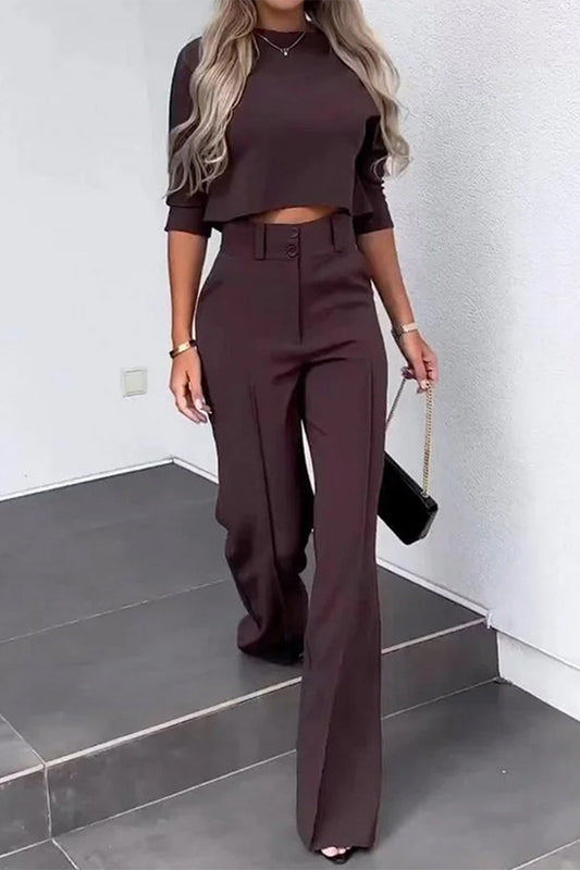 Casual Solid Pocket Half A Turtleneck Half Sleeve Two Pieces(3 Colors)