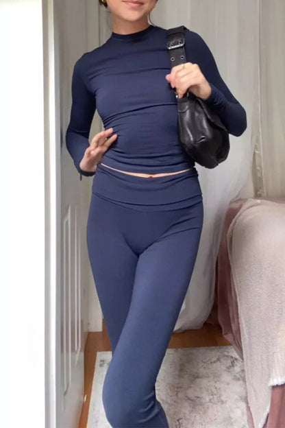 Casual Simplicity Solid O Neck Long Sleeve Two Pieces