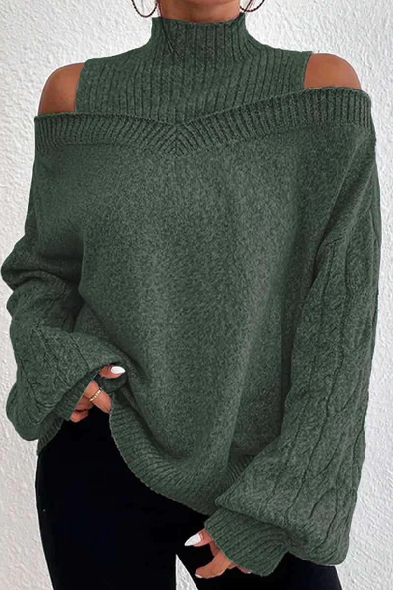 Casual Solid Hollowed Out Patchwork Turtleneck Sweaters(7 Colors)