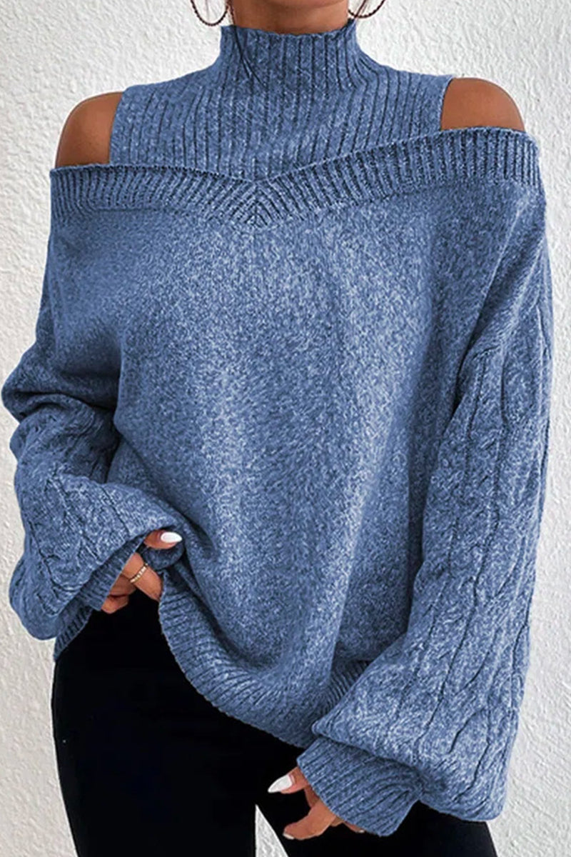 Casual Solid Hollowed Out Patchwork Turtleneck Sweaters(7 Colors)