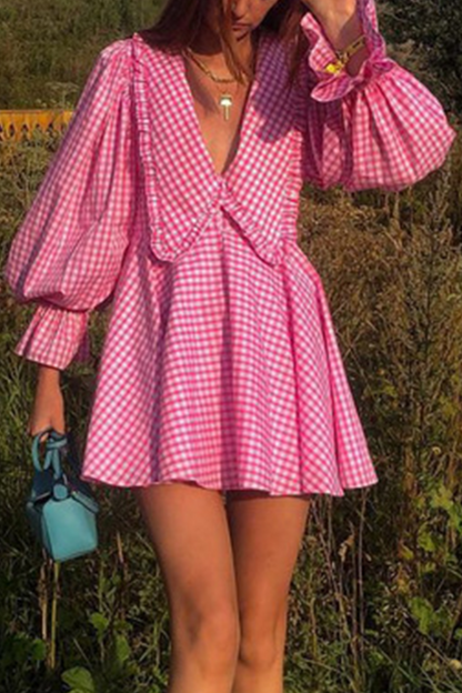 Sweet Cute Plaid Zipper Peter Pan Collar A Line Dresses