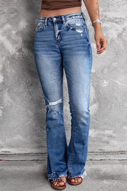 Casual Vintage Solid Ripped High Waist Regular Denim Jeans