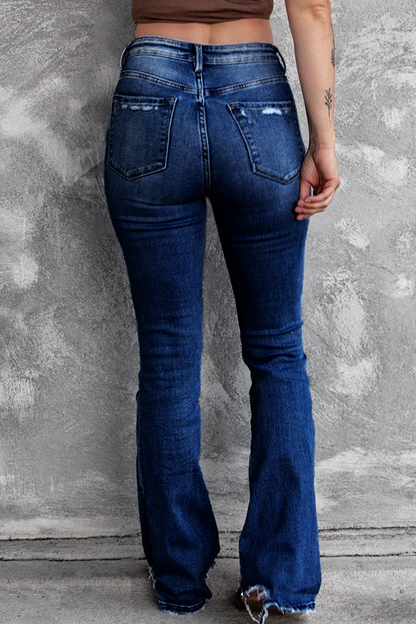 Casual Vintage Solid Ripped High Waist Regular Denim Jeans