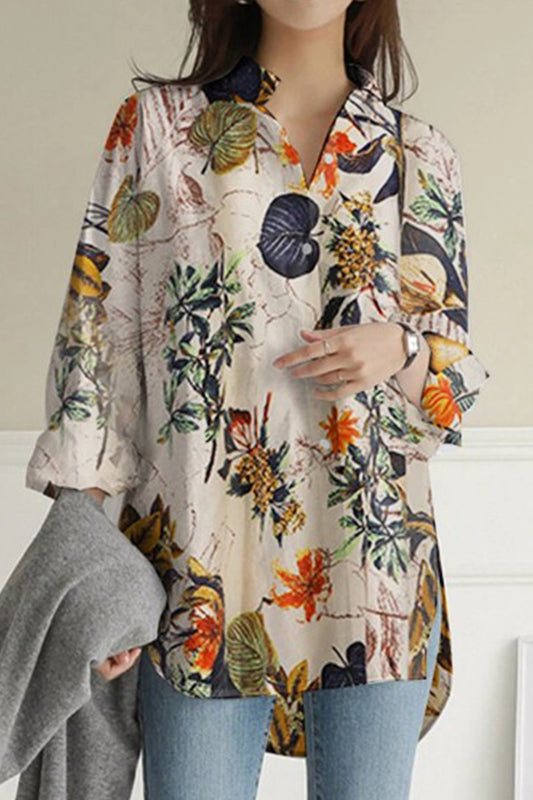 Sexy Floral Turndown Collar Tops(3 Colors)