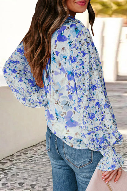 Sweet Elegant Floral Frenulum Buckle Mandarin Collar Tops