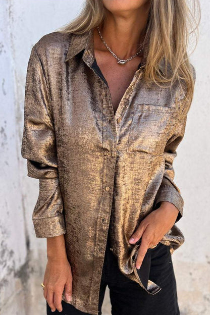 Casual Solid Sequined Turndown Collar Blouses(8 Colors)