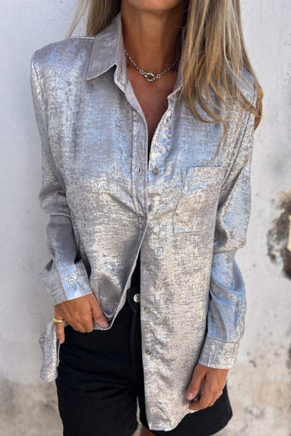 Casual Solid Sequined Turndown Collar Blouses(8 Colors)