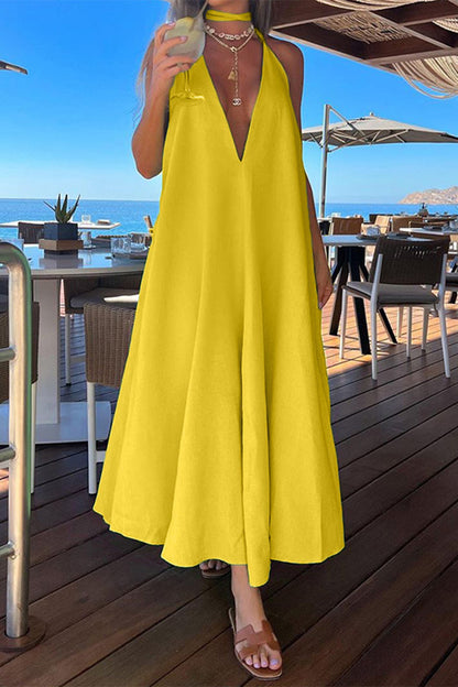 Elegant Simplicity Solid Frenulum Halter Sleeveless Dress Dresses(5 Colors)