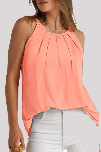 Casual Simplicity Solid Fold O Neck Tops