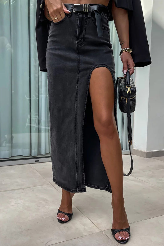 Vintage Elegant Solid Pocket Slit Asymmetrical High Waist Denim Skirts