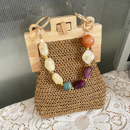 Casual Vintage Vacation Patchwork Weave Bags