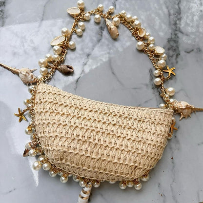 Casual Vacation Patchwork Pearl Weave Bags