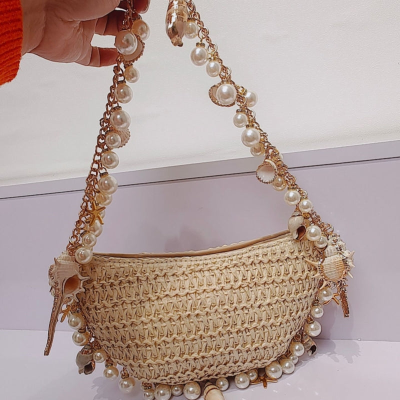 Casual Vacation Patchwork Pearl Weave Bags