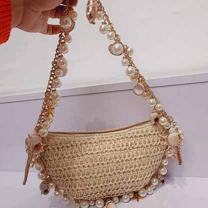 Casual Vacation Patchwork Pearl Weave Bags