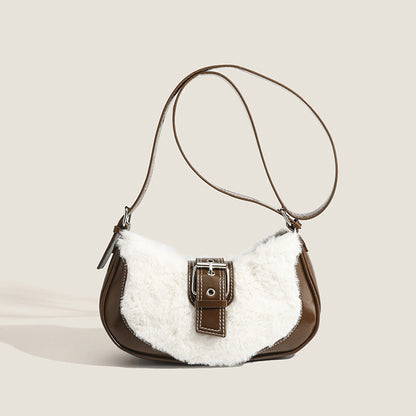 Vintage Elegant Solid Patchwork Fluffy Bags