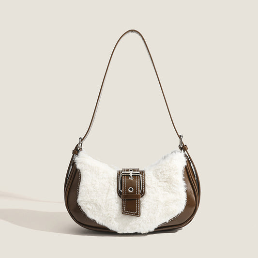 Vintage Elegant Solid Patchwork Fluffy Bags