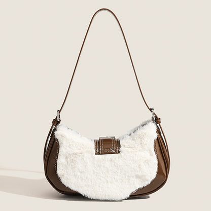 Vintage Elegant Solid Patchwork Fluffy Bags