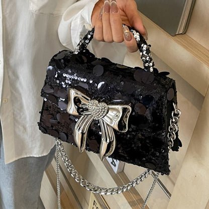 Celebrities Elegant Solid Sequins With Bow Bags