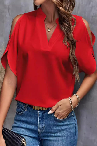 Casual Solid Patchwork V Neck Tops