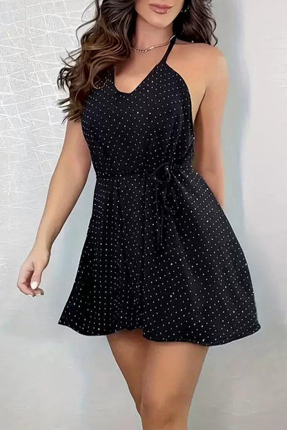 Sexy Polka Dot Frenulum Backless Halter Dresses