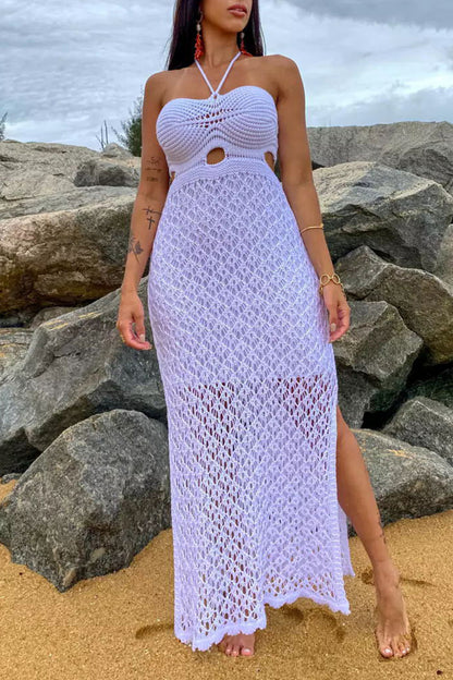 Sexy Vacation Solid Hollowed Out Slit Swimwears Cover Up(4 Colors)