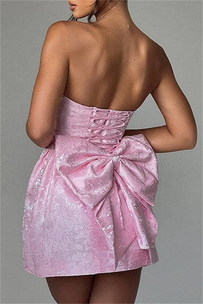 Sexy Solid Patchwork Backless With Bow Strapless A Line Dresses