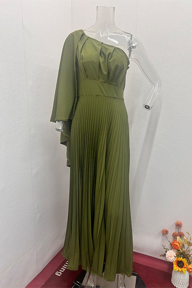 Elegant Solid Fold Stringy Selvedge Pleated Oblique Collar Evening Dresses