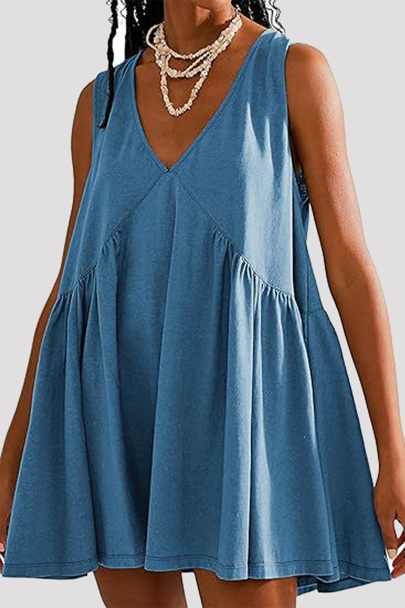 Casual Simplicity Solid Pocket V Neck Sleeveless Dresses(4 Colors)
