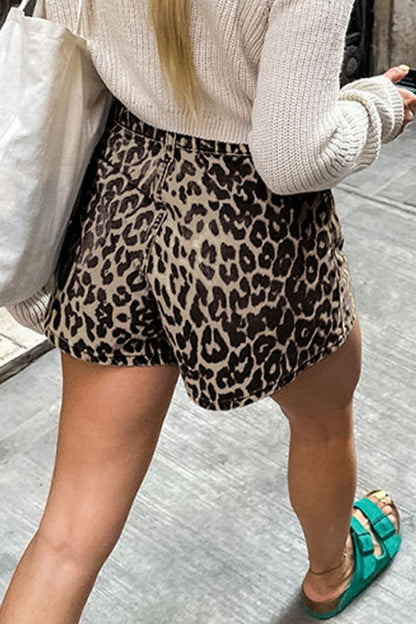 Casual Print Leopard Pocket Loose Type A Full Print Bottoms