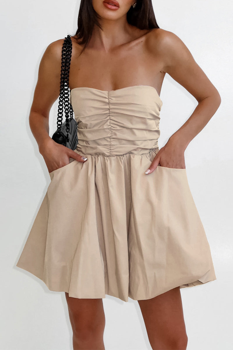 Elegant Solid Pocket Fold Strapless Strapless Dresses