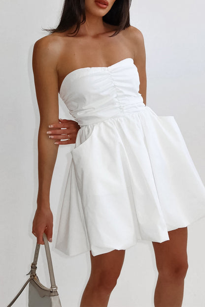 Elegant Solid Pocket Fold Strapless Strapless Dresses