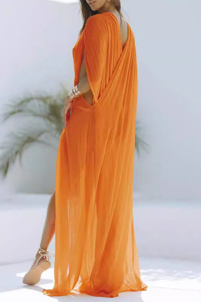 Sexy Solid Color See-Through Slit Swimwears Cover Up