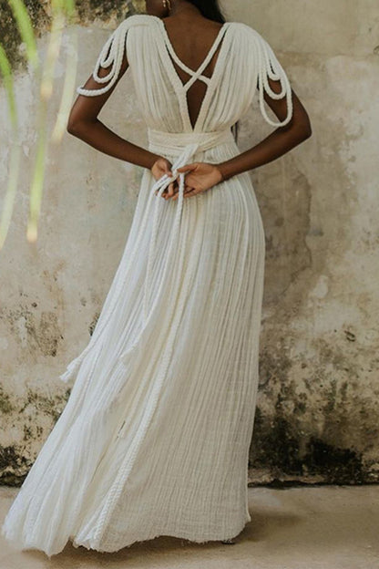 Sexy Vacation Solid Color Slit Strap Design V Neck Beach Dresses