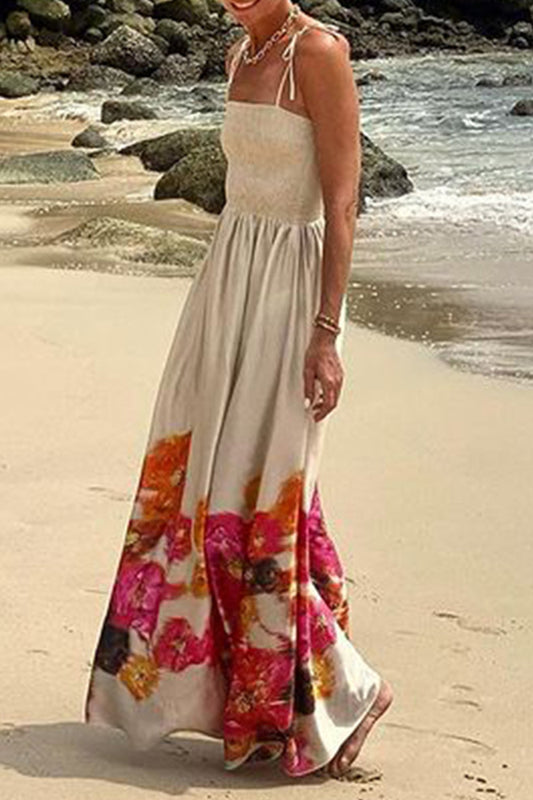 Sexy Vacation Floral Print Backless Ruched Printed Dresses